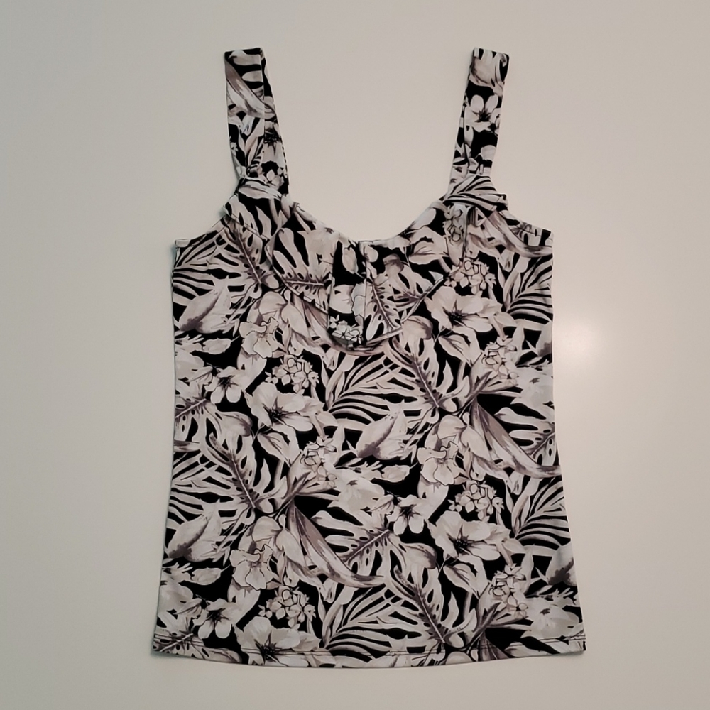 WHBM White/Gray/Black Floral Sleeveless Top XS